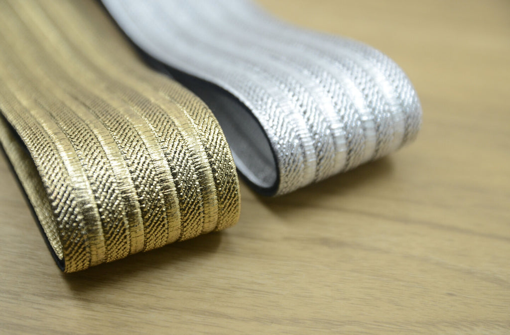 2"50mm Wide Sparkle Wide Elastic Band, Gold and Sivler Elastic Band, Waistband Elastic,Sewing Elastic-1 Yard